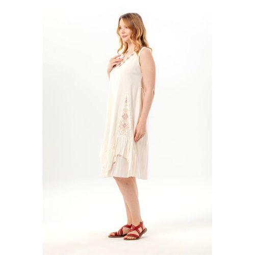 Kolsuz Begüm V Yaka Yazlık Nakışlı Otantik Vual Kısa Elbise Krem Krm