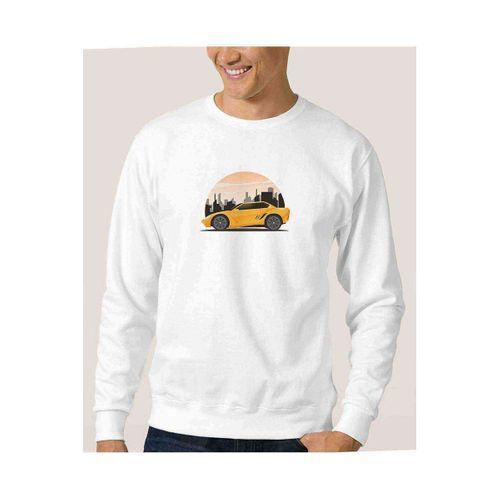 Araba Şehir Turu Baskılı Beyaz Erkek Sweatshirt