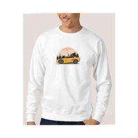 Araba Şehir Turu Baskılı Beyaz Erkek Sweatshirt