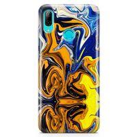 Huawei Y9 2019 Kılıf Mavi Turuncu Mermer Arka Kapak Koruma Desenli Full Koruyucu