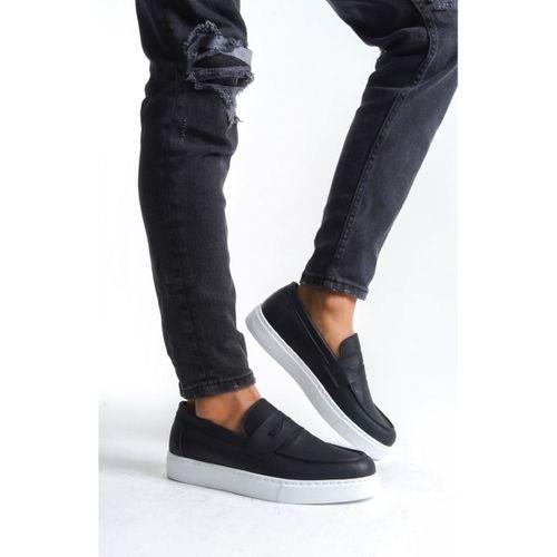 BA0580 Bağcıksız Kuşaklı Yüksek Siyah Beyaz Taban Erkek Ayakkabı