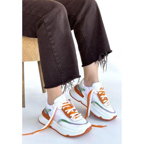 Aleh Beyaz Cilt Turuncu Detaylı Çift Bağcıklı Spor Ayakkabı