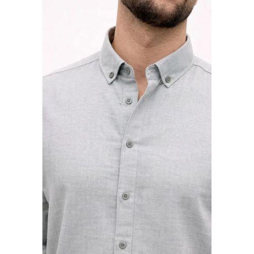 Erkek KETEN Kumaş Oversize Uzun Kollu Rahat Kalıp Gömlek - Boyalı Gri