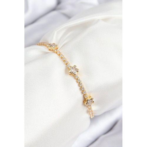 Pirinç Zirkon Taşlı Yıldız Model Gold Renk Asansörlü Kadın Bileklik