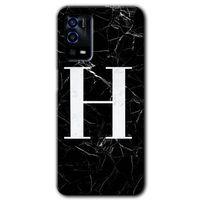 OPPO Oppo A55 Kılıf HD Desen Baskılı Arka Kapak + Temperli Cam - Siyah Mermer Desenli H Harfi