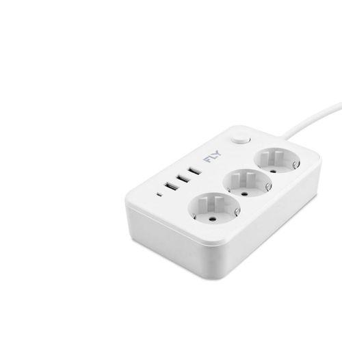 Termal Akım Korumalı Uzatma Kablosu 3 Priz + 3X Usb 2.1A Anahtarlı 2 M - Beyaz 3406-01
