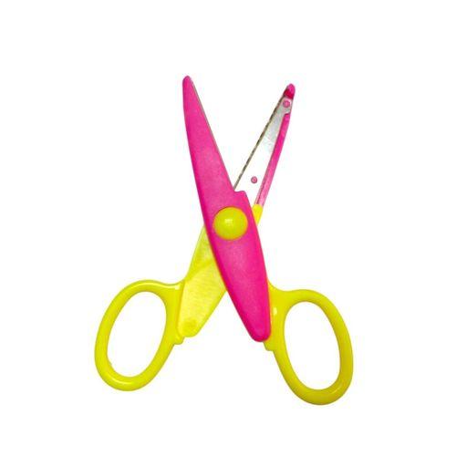 LINEA ŞEKİLLİ KESEN ÇİFT RENKLİ OKUL MAKASI ( Sarı-Pembe )