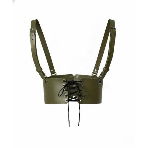 Haki Deri Kadın Elbise Kemeri, Omuzdan Askılı Elbise Kemeri - APFT1429