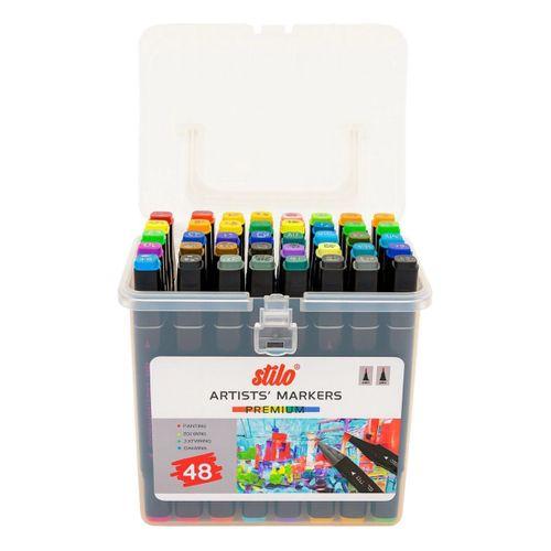 STİLO ÇİFT UÇLU PREMİUM AKRİLİK MARKER PP KUTU 48 Renk