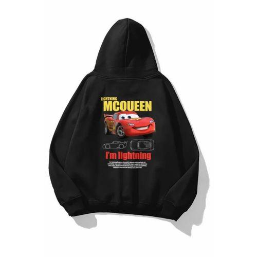 Sevgililer Günü Araba Baskılı Oversize Kapüşonlu Sweatshirt Hoodie - Siyah