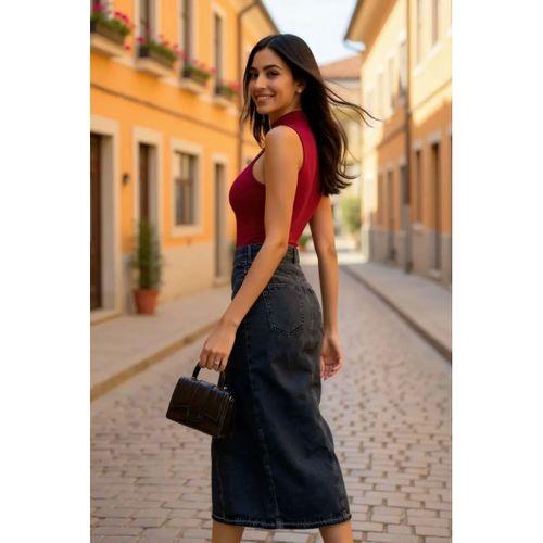 Kadın Bordo Modern Fit Kolsuz Balıkçı Yaka Basic Bluz