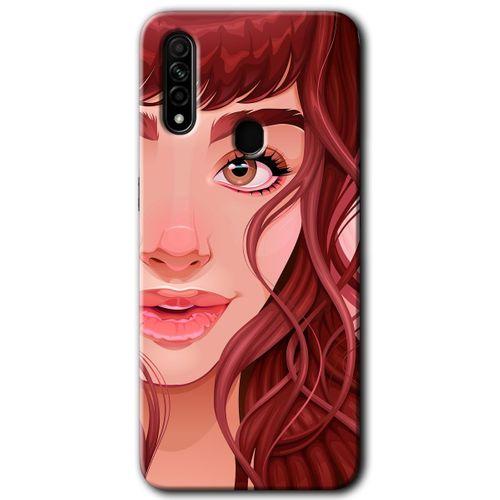 MRCİLETİSİM Oppo A31 Kılıf HD Desen Baskılı Arka Kapak + Temperli Cam - Kızıl Kız