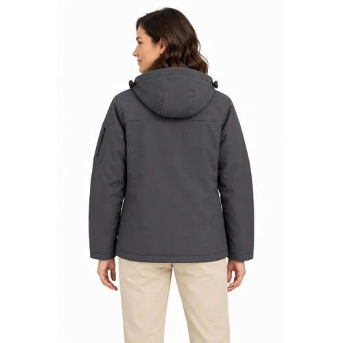Su Geçirmez Softshell İçi Polar Astarlı Çıkarılabilir Kapüşonlu 4 Cepli Mont Ceket - Füme
