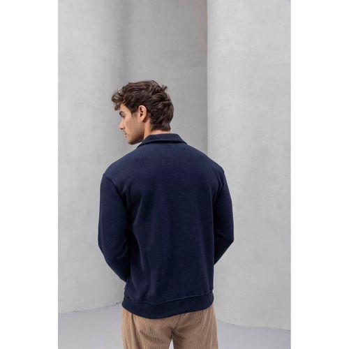 Eric Relax Fit Yarım Fermuarlı Polo Yaka Selanik Kumaş Erkek Sweatshirt - Lacivert