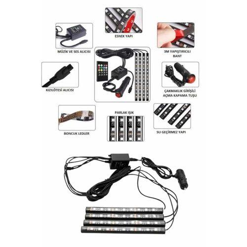Araç İçi Ayak Altı Led 12 Led Işık Sese Müziğe Duyarlı Rgb Işıklı Aydınlatma Seti
