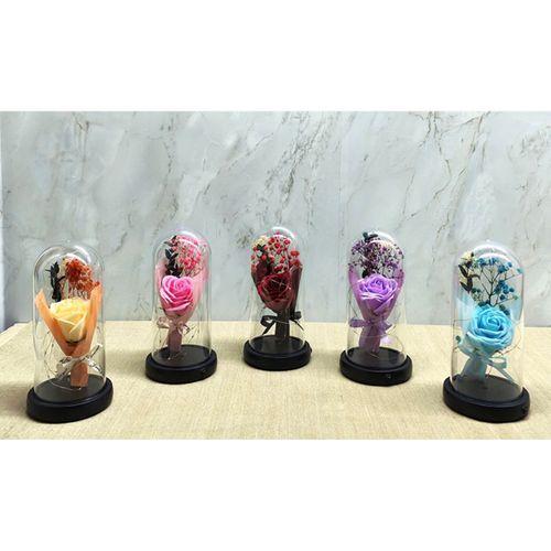 Işıklı  Müzkli Dekoratif Cam Fanus İçinde Gül