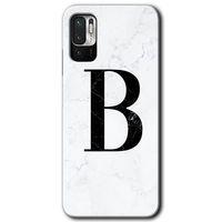 Poco M3 Pro Kılıf HD Desen Baskılı Arka Kapak + Temperli Cam - Beyaz Mermer Desenli B Harfi