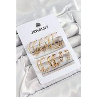 Pirinç Karışık Halka Model Gold Renk 6 Çift Kadın Küpe Set