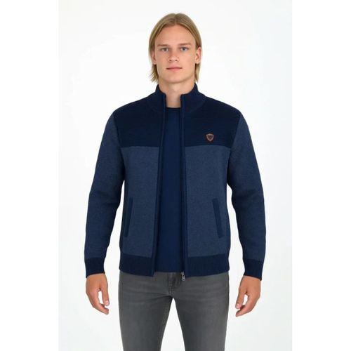 Erkek Fermuarlı Triko Hırka Yüksek Yaka, Cepli, Günlük Şık Rahat Kalıp Triko - Lacivert