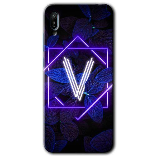 Potkal Hediye Fabrikası Huawei Y6 2019 Kılıf HD Desen Baskılı Arka Kapak - Dark Neon Yaprak V Harfi