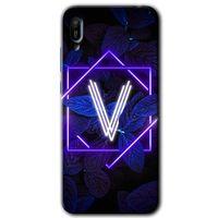 Potkal Hediye Fabrikası Huawei Y6 2019 Kılıf HD Desen Baskılı Arka Kapak - Dark Neon Yaprak V Harfi