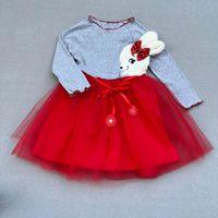 5-6-7 Yaş Pelüş Tavşan Desenli Kurdela Kuşaklı Astarlı Kız Çocuk Tütü Elbise Kırmızı