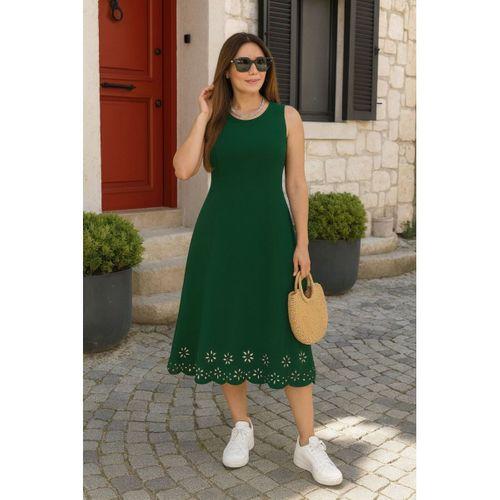 Kadın Kolsuz Etek Ucu Lazer Kesim çiçek Desenli Midi Boy Ithal Krep Elbise