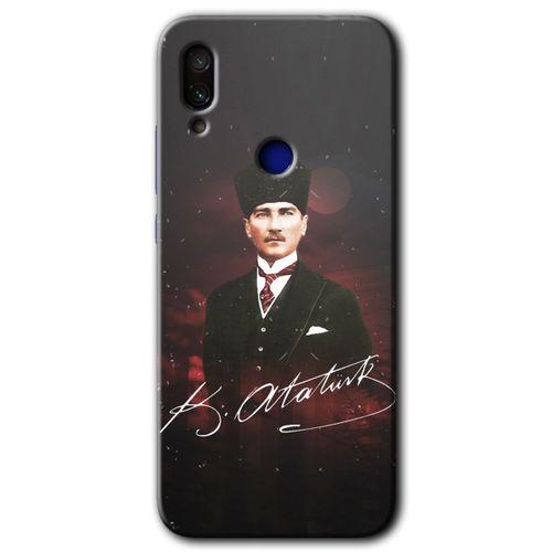 MRCİLETİSİM Xiaomi Redmi Note 7 Kılıf HD Desen Baskılı Arka Kapak+Temperli Cam - Kemal Atatürk