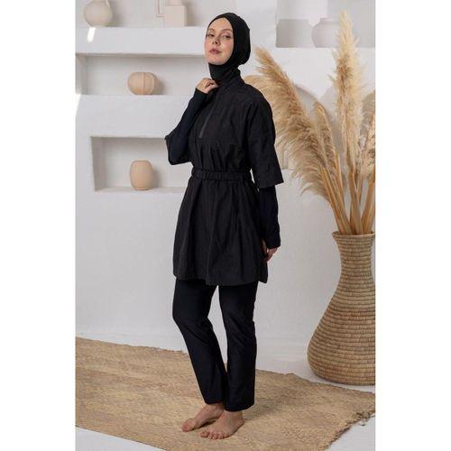 Adasea 261306 Siyah Joyce Jileli Spor Lycra Uzun Kollu Tesettür Mayo