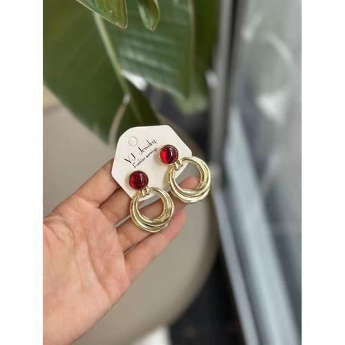 Taşlı Küpe - Bordo