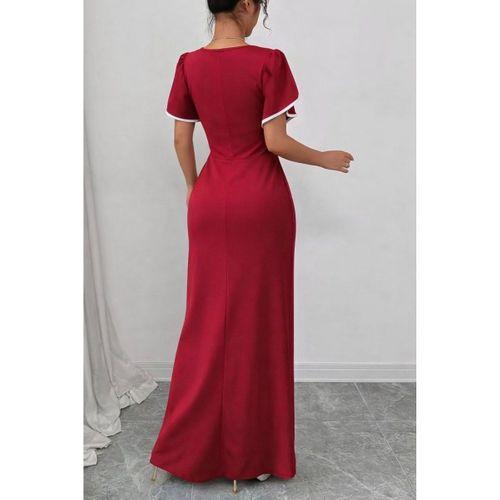 Kadın Kısa Kollu Kare Yakalı önden çapraz Kesim Detaylı Krep Elbise