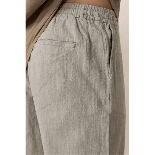 Pamuk Flamli Düz Paça Rahat Kalıp Jogger Erkek Pantolon - Kum Beji