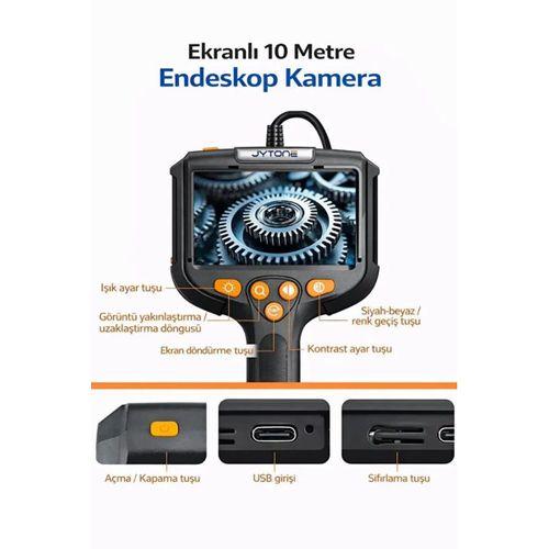 Monitörlü Tek Kameralı 10 Mt Sert Kablo Yılan Endoskop Kamera 5,5 Mm 4.3 Inc Ekran Ip67 Su Geçirmez Led Işıklı