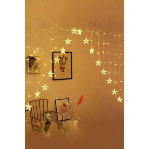16 Yıldız Noel Işığı, Yılbaşı Perde Led Işık Yıldız Desenli Otantik Aydınlatma Fişli Günışığı