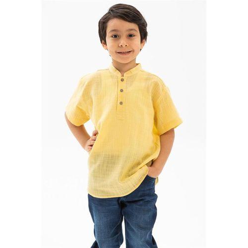 Kısa Kol Şantuklu Pamuk Bodrum Yazlık Erkek Çocuk Tshirt Sarı 3073