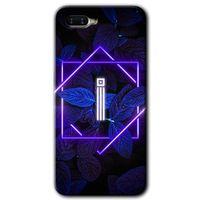 Oppo Rx 17 Neo Kılıf HD Desen Baskılı Arka Kapak - Dark Neon Yaprak İ Harfi