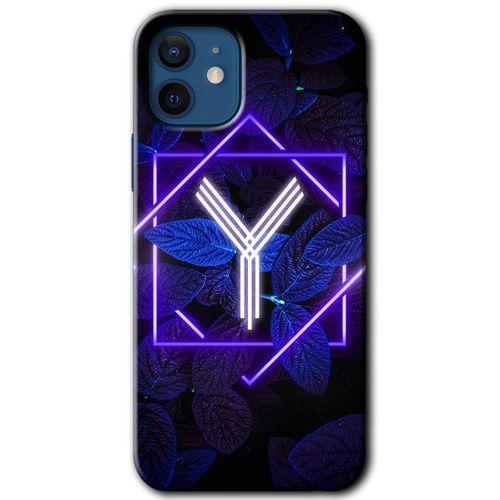 iPhone 12 Mini Kılıf HD Desen Baskılı Arka Kapak - Dark Neon Yaprak Y Harfi