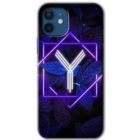 iPhone 12 Mini Kılıf HD Desen Baskılı Arka Kapak - Dark Neon Yaprak Y Harfi