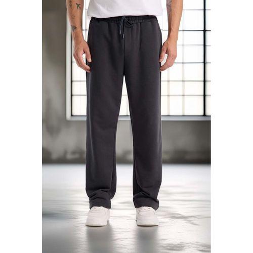Mendes Baggy Kalıp Diagonal 3 İplik Kumaş Erkek Eşofman Altı Pantolon - Füme