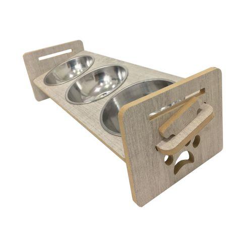 Petzanya Ahşap Ayarlanabilir Kedi Mama ve Su Kabı - 3 lü