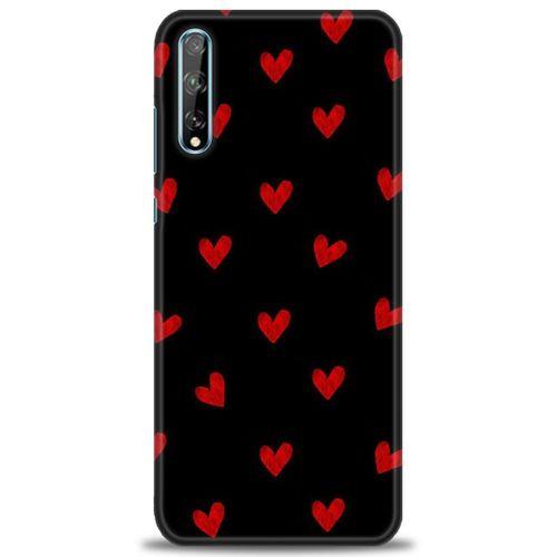 Huawei P Smart S Kılıf HD Baskılı Kılıf - Kırmızı Kalpler + Tam Ekran Koruyucu