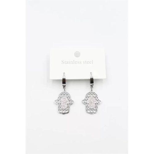 Taşlı Fatıma Eli Küpe - Gümüş