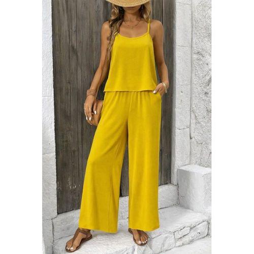 Kadın Ip Askılı Yuvarlak Yakalı Aerobin Kısa Bluz Ve Pantolon Ikili Takım