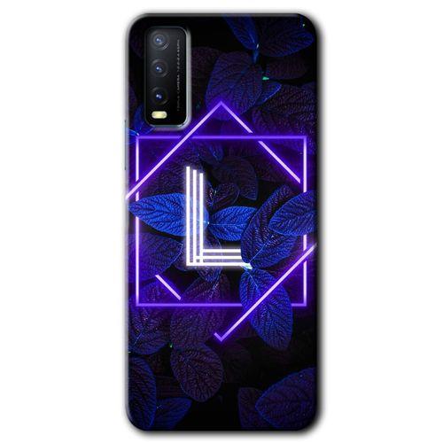 MRCİLETİSİM Vivo Y11s Kılıf HD Desen Baskılı Arka Kapak + Temperli Cam - Dark Neon Yaprak L Harfi