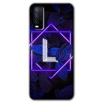 MRCİLETİSİM Vivo Y11s Kılıf HD Desen Baskılı Arka Kapak + Temperli Cam - Dark Neon Yaprak L Harfi