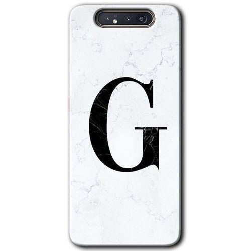 Samsung Galaxy A80 HD Baskılı Kılıf + 9D Tam Ekran Koruyucu - Beyaz Mermer Desenli G Harfi