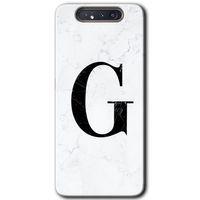Samsung Galaxy A80 HD Baskılı Kılıf + 9D Tam Ekran Koruyucu - Beyaz Mermer Desenli G Harfi