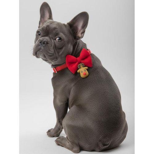 Yılbaşı Geyiği Köpek Papyon Tasması | Kırmızı Fiyonk Boyun Aksesuarı | Noel Temalı Köpek Süsü | Orta ve Büyük Irklar İçin