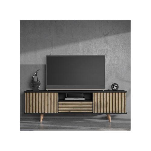 Nova  Zebra Kapak 180 Cm 2 Kapak 2 Çekmeceli Premium Tv Ünitesi - Minifiks - Wood Siyah / Atlantik Çam