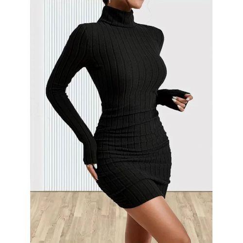 Pilelistore Kadın Uzun Kollu Balıkçı Yaka Kısa şardonlu Kaşkorse Elbise